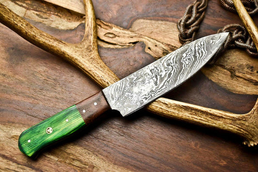 Gorgeous Custom Handmade Damascus Steel Chef & Hunting Knife | Hard Wood Handle