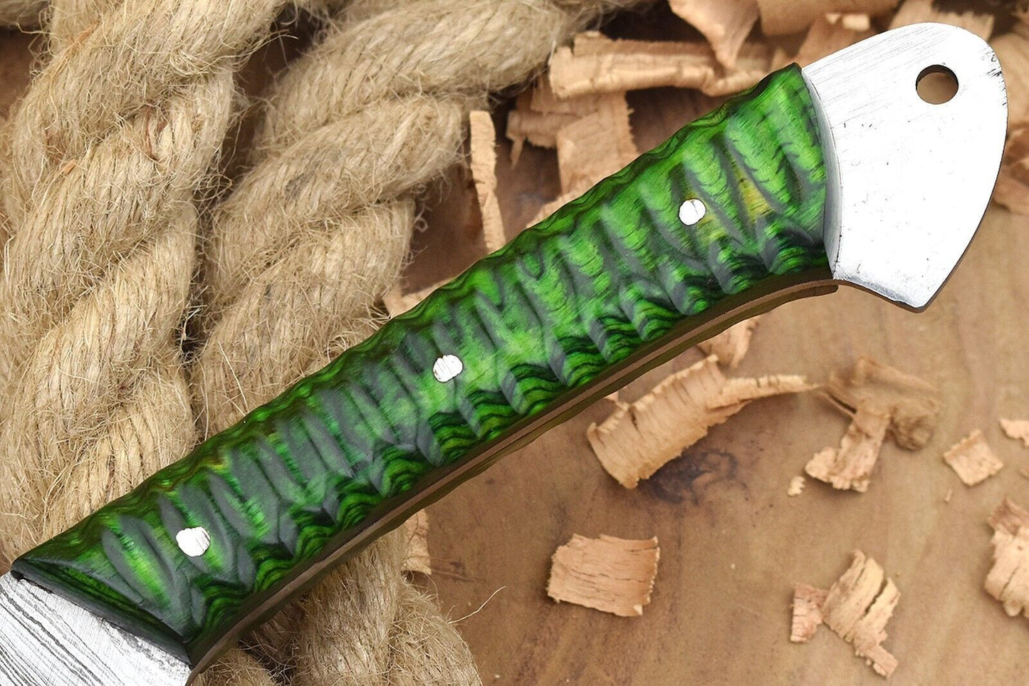 Custom Handmade Damascus Steel Chef Knife – Green Cleaver with Sturl Open Tang Handle