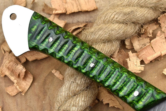 Custom Handmade Damascus Steel Chef Knife – Green Cleaver with Sturl Open Tang Handle