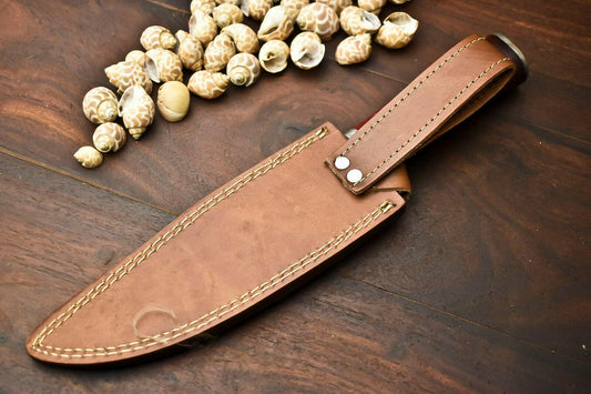 13" Handmade Damascus Steel Bowie Knife | Camel Bone Handle | Hunting Blade