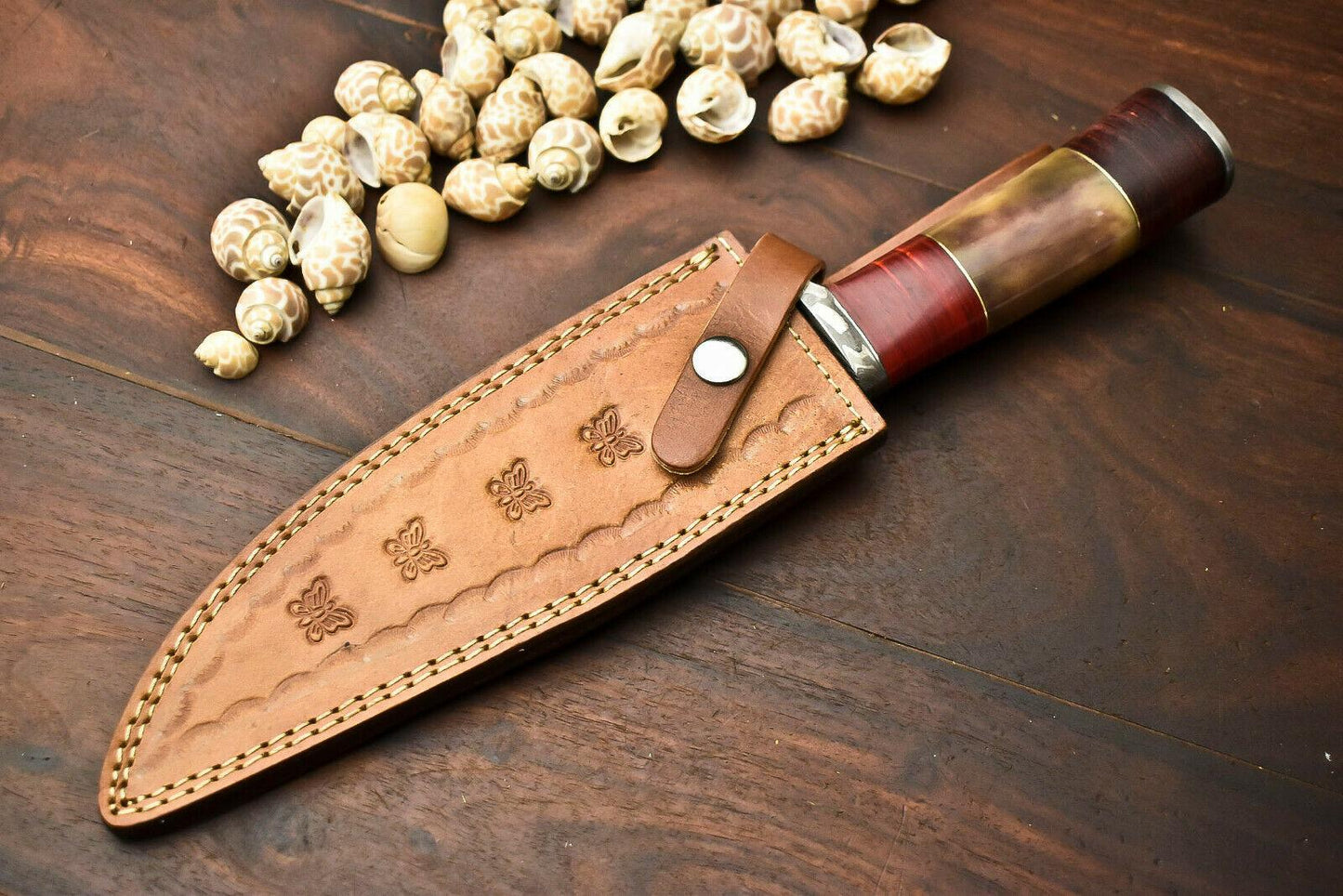 13" Handmade Damascus Steel Bowie Knife | Camel Bone Handle | Hunting Blade