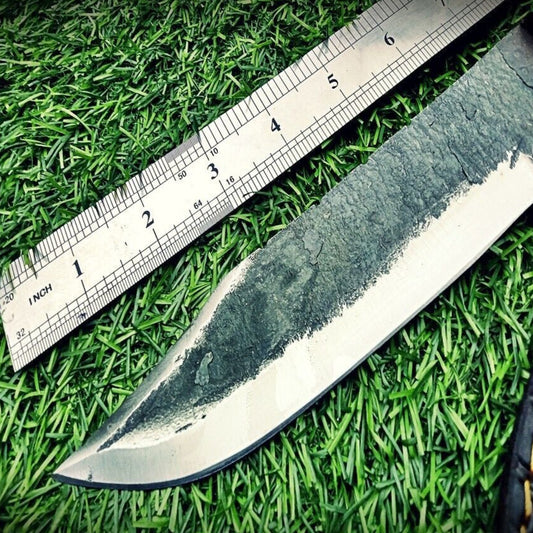 12" Damascus Bowie Knife | Hand-Forged Carbon Steel