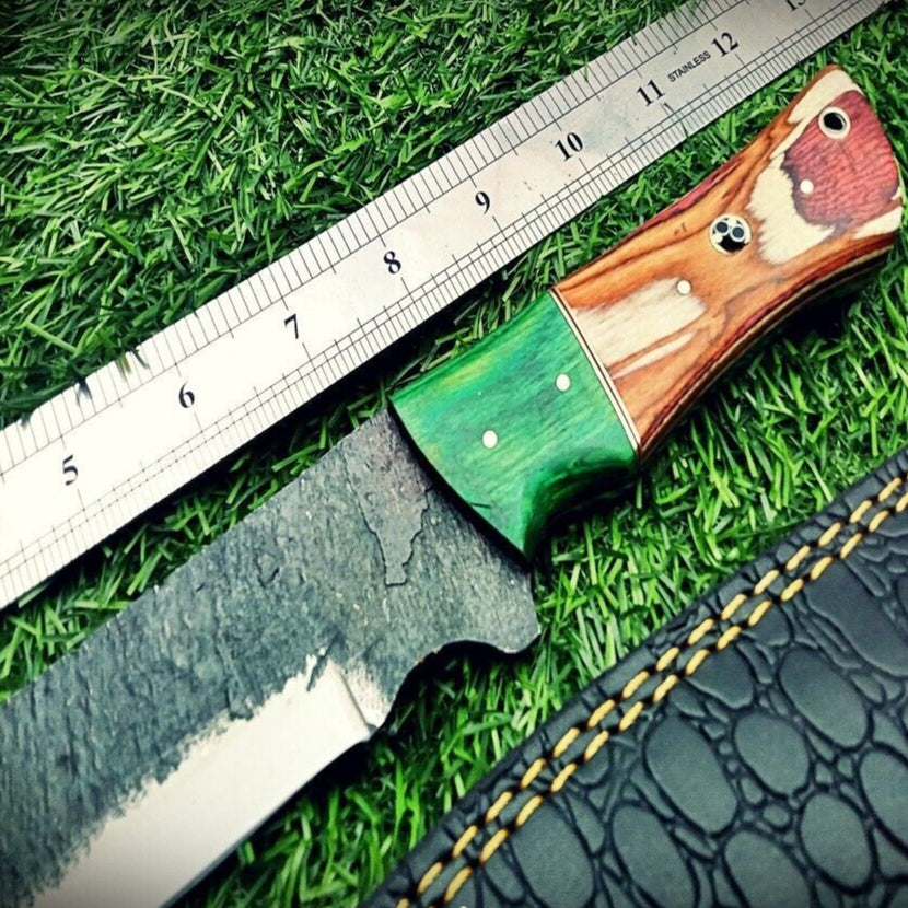 12" Damascus Bowie Knife | Hand-Forged Carbon Steel