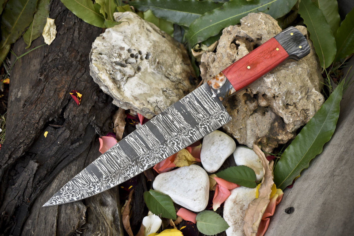 13" Hand-Forged Twist Damascus Chef Knife – Hardwood Handle & Micarta Bolster