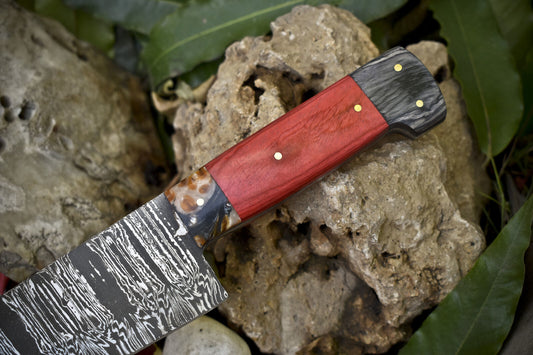 13" Hand-Forged Twist Damascus Chef Knife – Hardwood Handle & Micarta Bolster