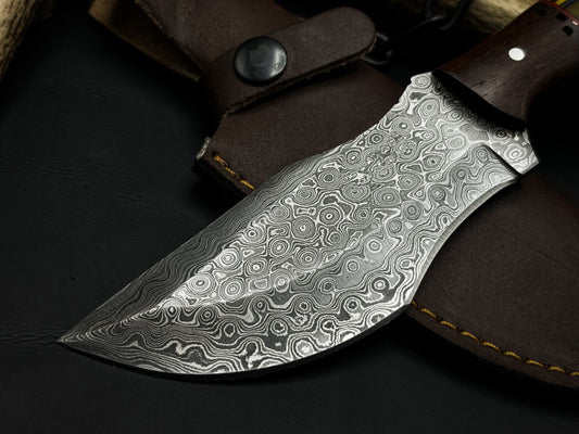 Handmade Damascus Steel Hunting Tracker Knife – EDC with Bone Handle and Cow Leather Cover