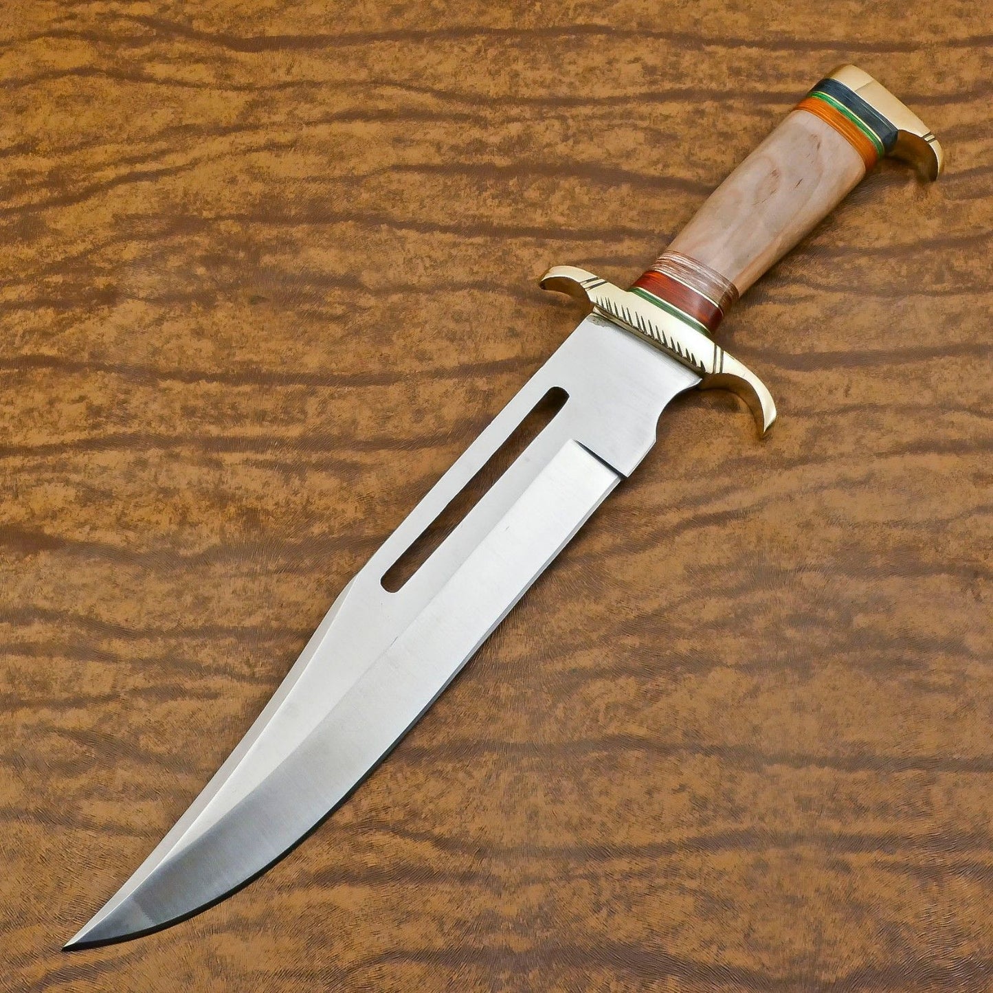 Handmade 12-Inch D2 Steel Clip Point Bowie Hunting Knife with Olive Wood Handle & Sheath