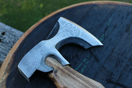 Hand Forged 1095 Carbon Steel Viking Tomahawk 18 Inch Hatchet with Ash Wood and Leather Wrapped Handle