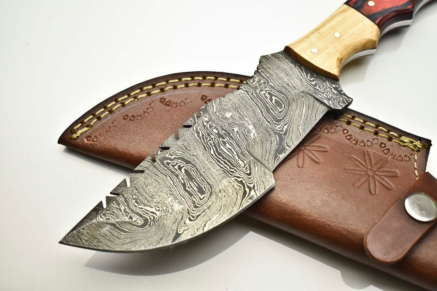 10.0" Handmade Damascus Steel Tracker Knife | Full Tang Hard Wood Handle