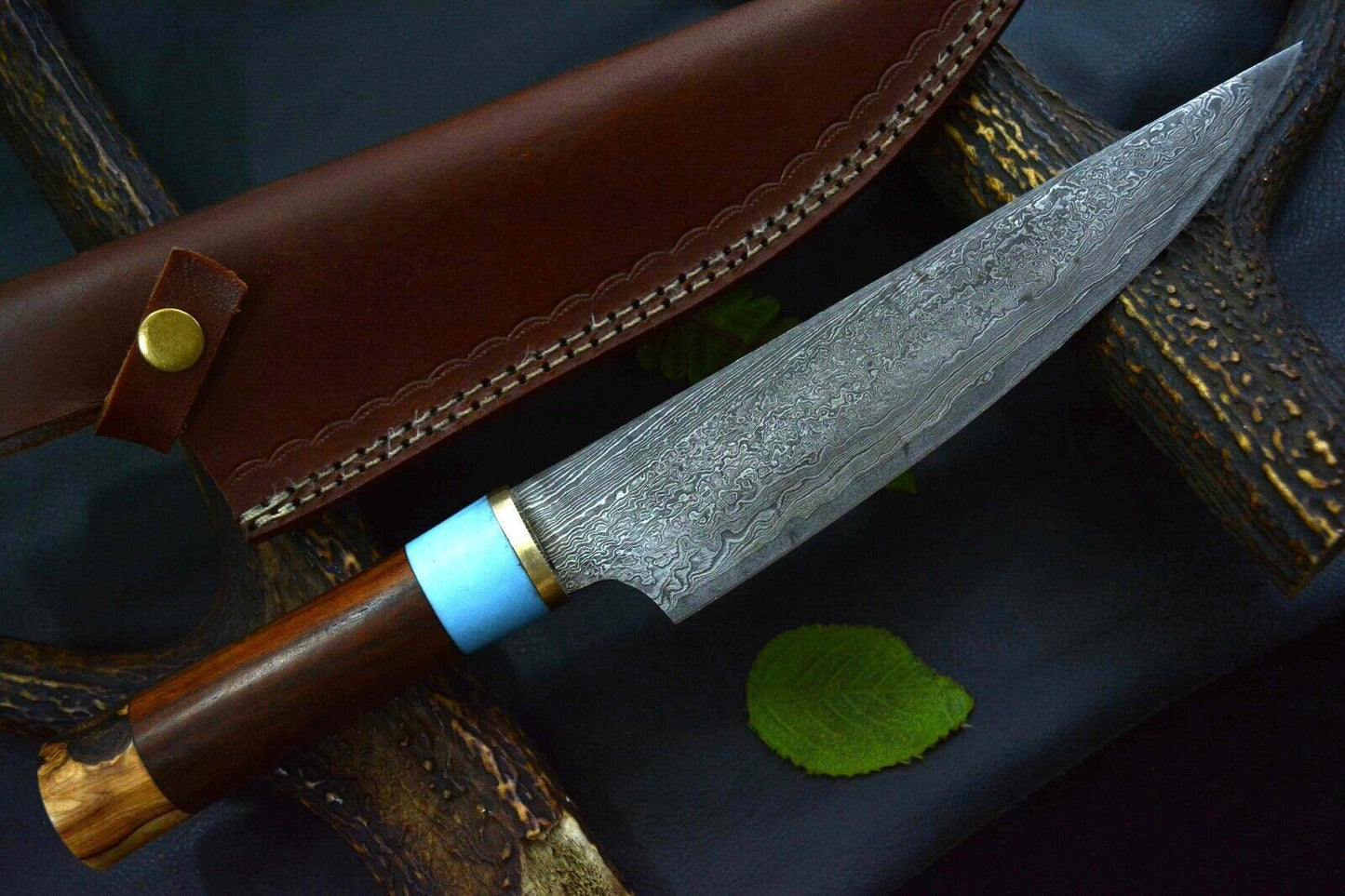 Custom Damascus Steel Chef Knife Handmade With Walnut & Olive Handle