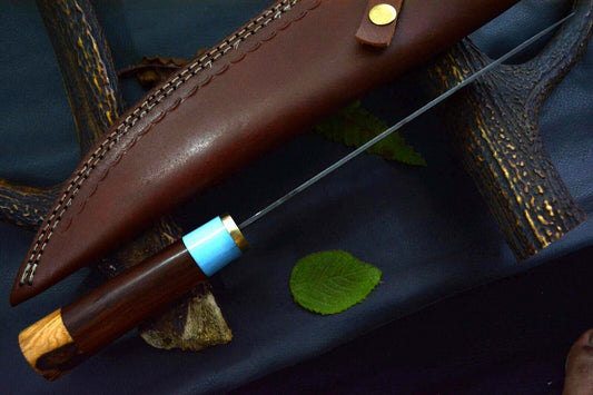 Custom Damascus Steel Chef Knife Handmade With Walnut & Olive Handle