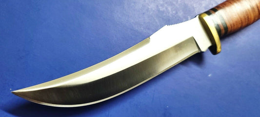 9.875" Large Skinner Knife with 5.625" 440 Stainless Steel Blade & Stacked Leather Handle