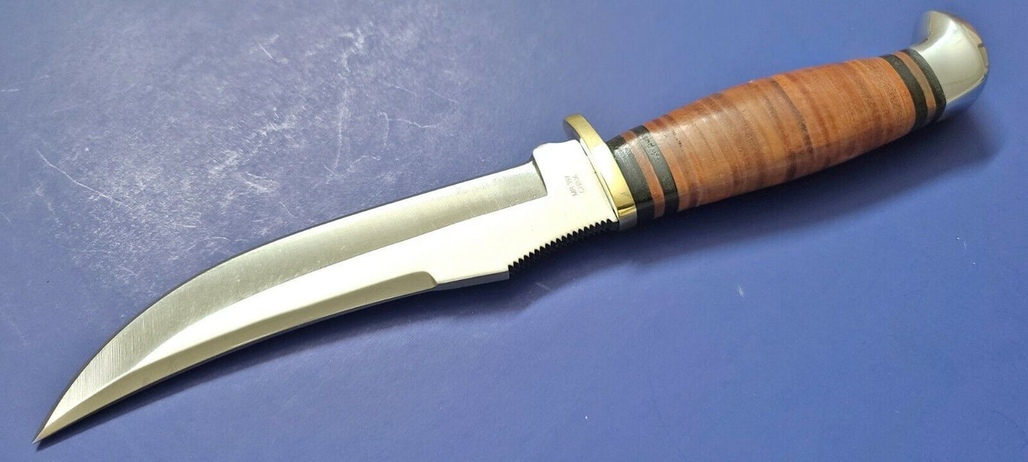 9.875" Large Skinner Knife with 5.625" 440 Stainless Steel Blade & Stacked Leather Handle