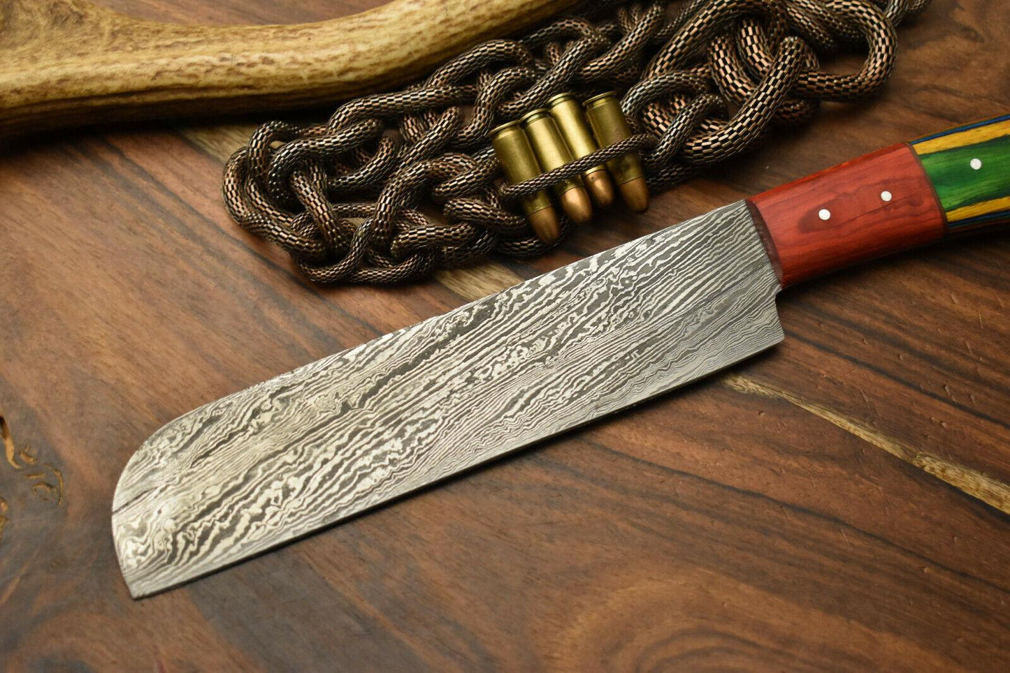 Handmade Damascus Steel Chef Knife – 12" Full Tang Kitchen Knife with Hardwood Handle