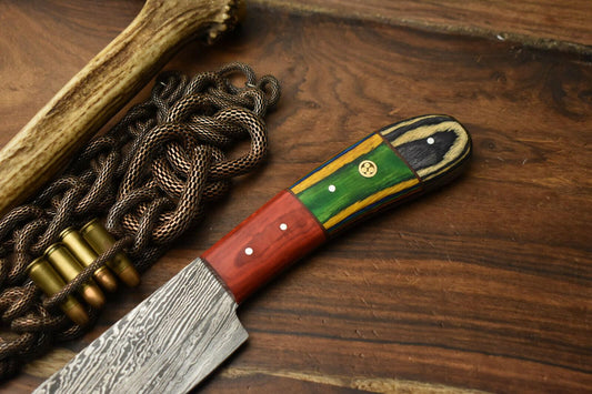 Handmade Damascus Steel Chef Knife – 12" Full Tang Kitchen Knife with Hardwood Handle