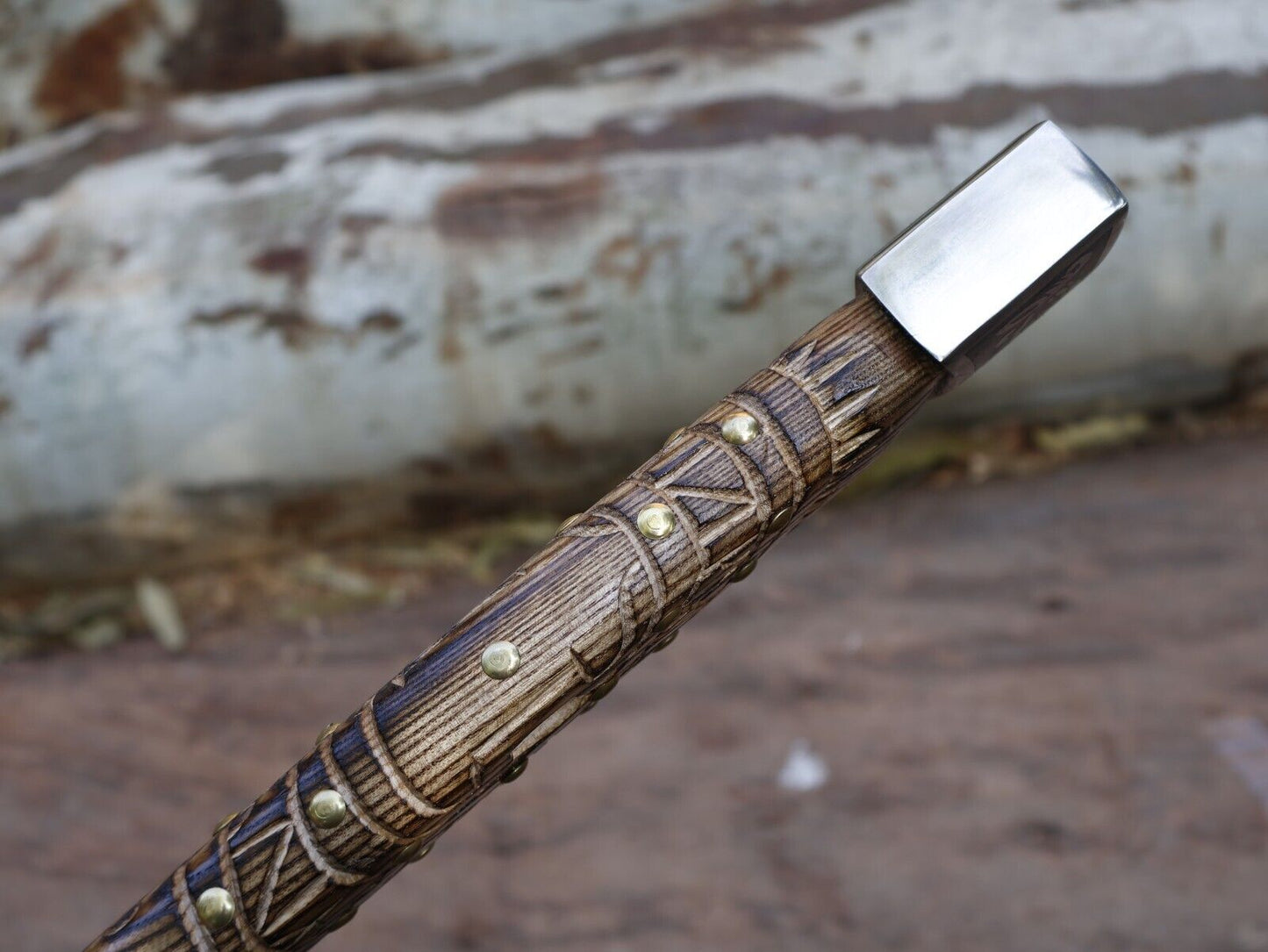 Handmade 21 Inch Viking Tomahawk Axe with Engraved Ash Wood Handle and Leather Sheath