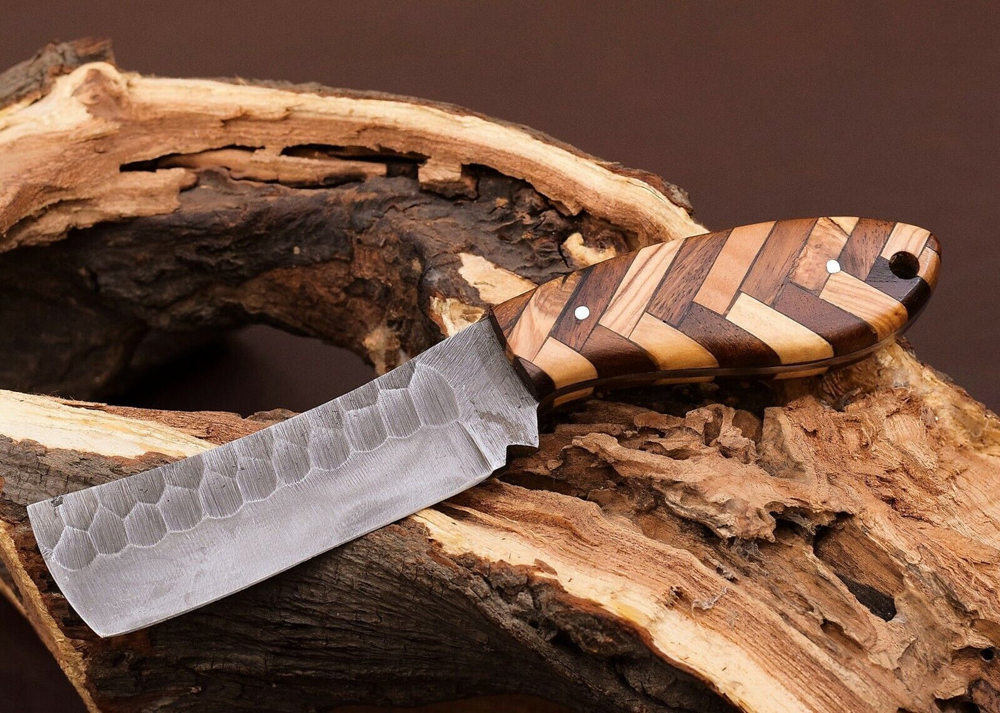 Custom Hand Forged Carbon Steel Bowie Hunting Knife – 8" with Wood Handle & Leather Sheath