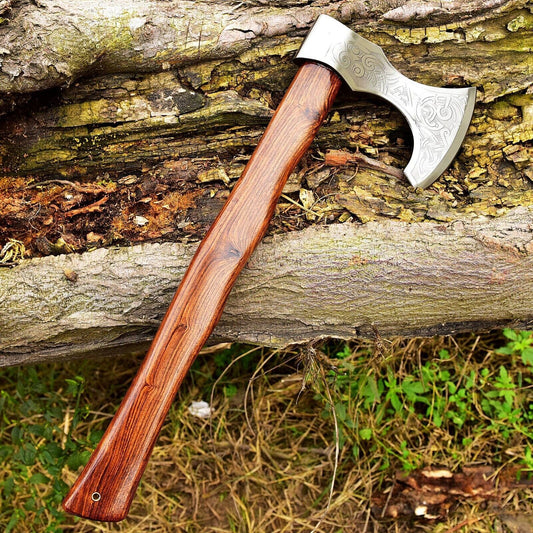 18 Inch Viking Handmade Tomahawk with Ash Wood Handle and Leather Sheath