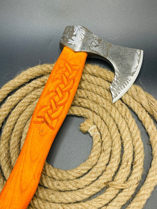 Hand Forged Carbon Steel Viking Tomahawk Axe 23 Inch Wood Handle with Leather Sheath