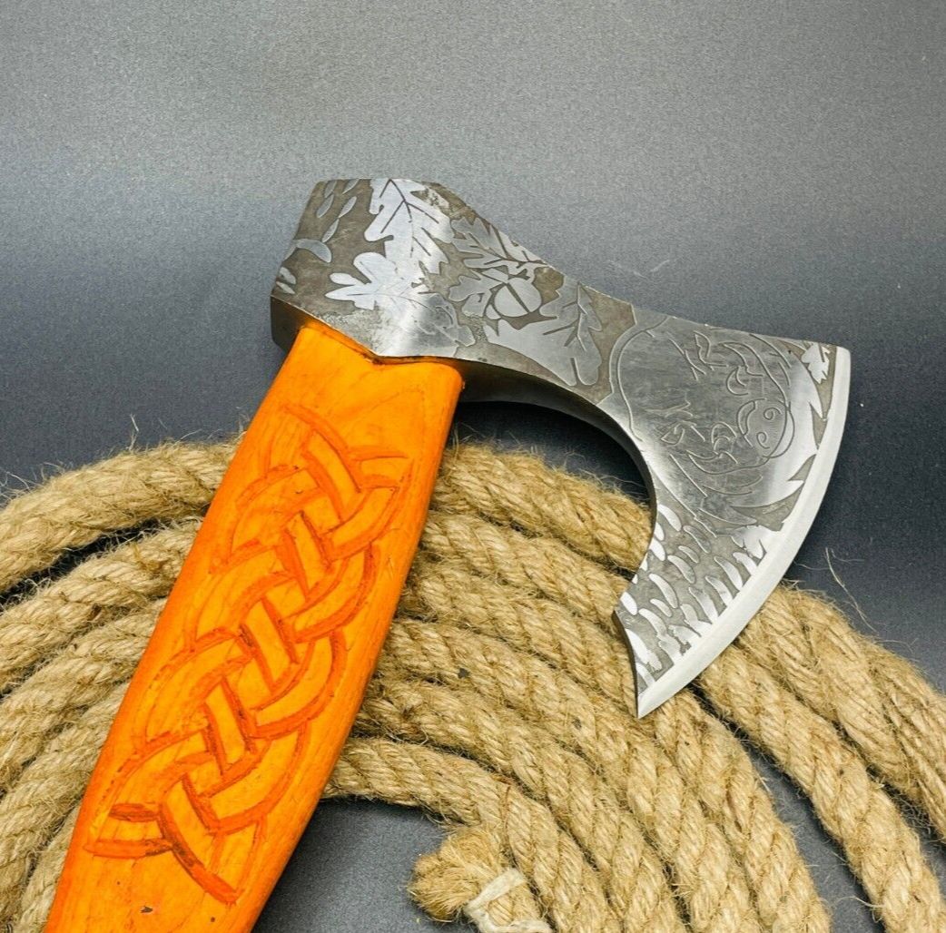 Hand Forged Carbon Steel Viking Tomahawk Axe 23 Inch Wood Handle with Leather Sheath