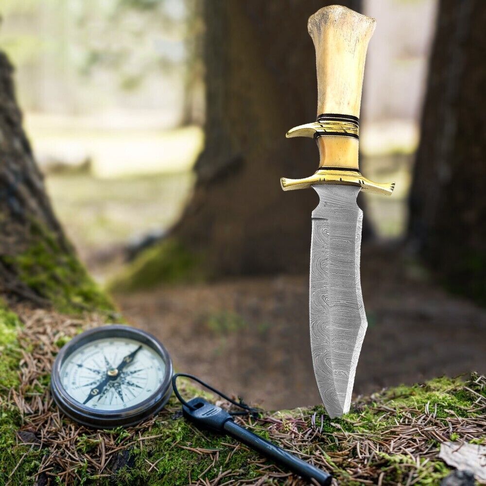 Heritage Forge Custom Fixed Blade Tactical Bowie Knife Damascus Steel Full Tang with Sheath