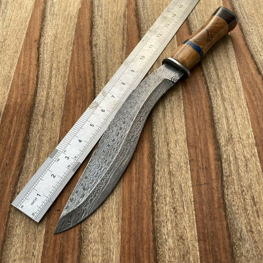16" Everest Handmade Damascus Steel Bowie Hunting Knife | Leather Sheath