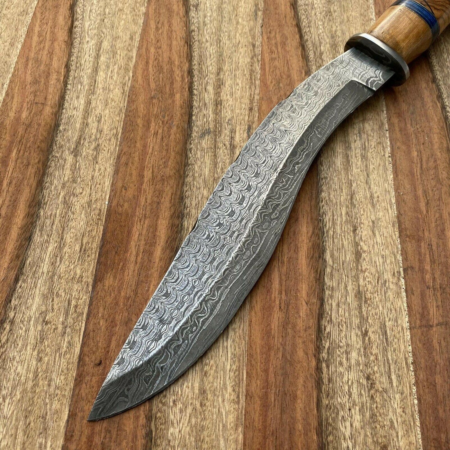 16" Everest Handmade Damascus Steel Bowie Hunting Knife | Leather Sheath
