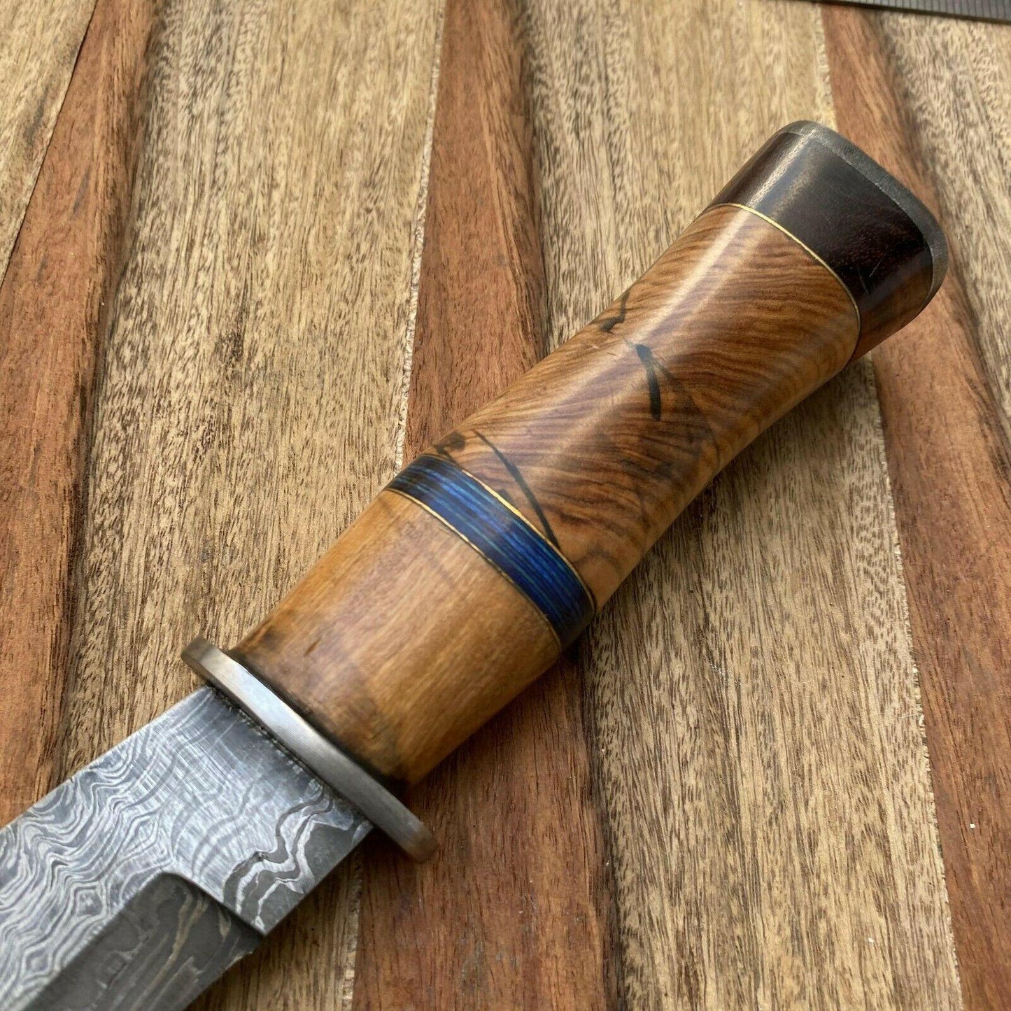16" Everest Handmade Damascus Steel Bowie Hunting Knife | Leather Sheath