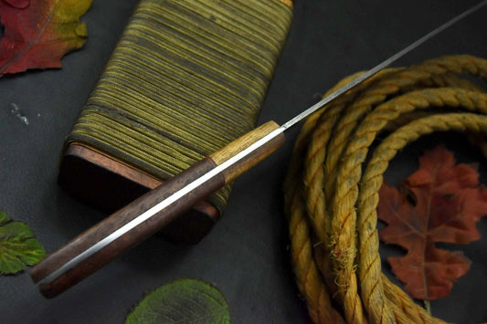 Custom Damascus Steel Fixed Blade Chef Knife | Handmade Kitchen Knife with Walnut Handle