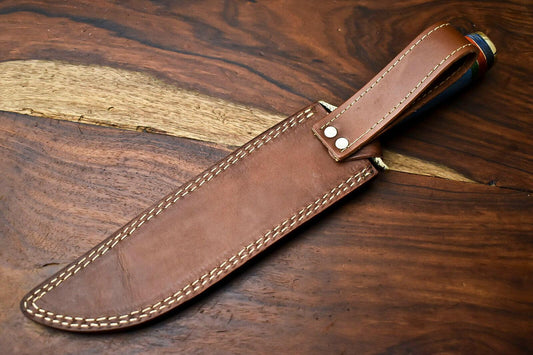 14" Damascus Bowie Knife with Camel Bone Handle