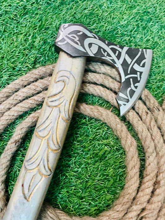 Custom Handmade Viking Tomahawk 20 Inch Carbon Steel Bearded Axe with Wooden Handle and Leather Sheath