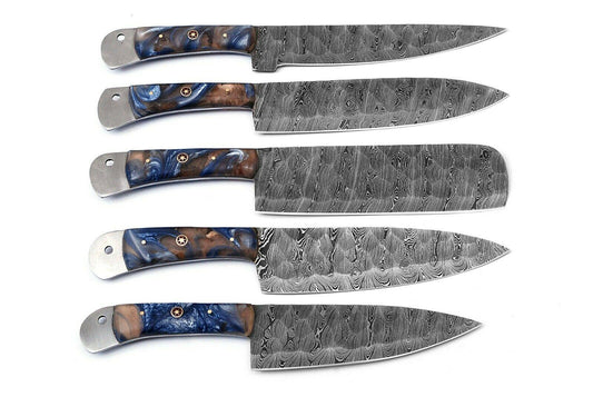 Custom Handmade Twist Damascus Steel Chef Knife Set – Walnut Wood Handle
