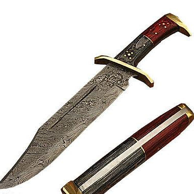 17 Inch Damascus Steel Rattler Bowie Knife with Frost Wood Handle