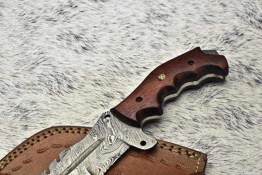 Custom Handmade Damascus Steel Tracker Knife | Camel Bone & Hard Wood Handle