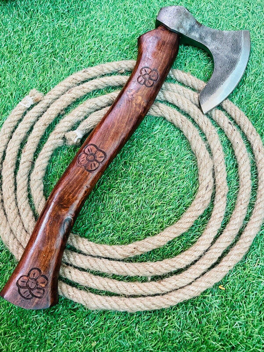 Forged Viking Bearded Hatchet Carbon Steel Camping Axe with Wooden Handle
