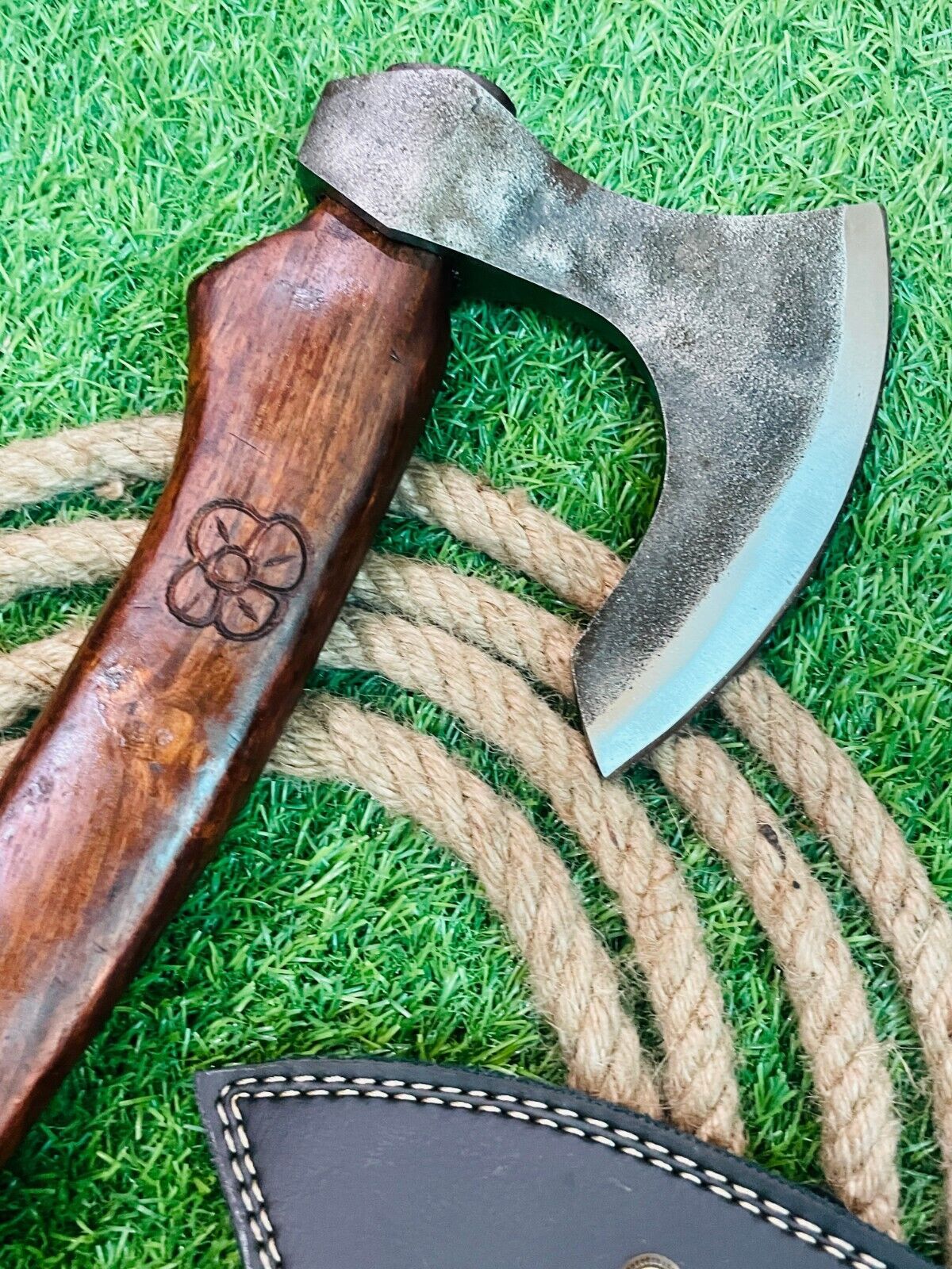 Forged Viking Bearded Hatchet Carbon Steel Camping Axe with Wooden Handle