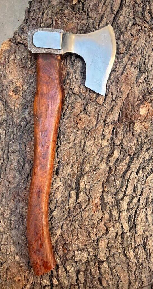 Custom Handmade Viking Axe Carbon Steel Bushcraft Forest Hatchet with Wooden Handle and Leather Sheath