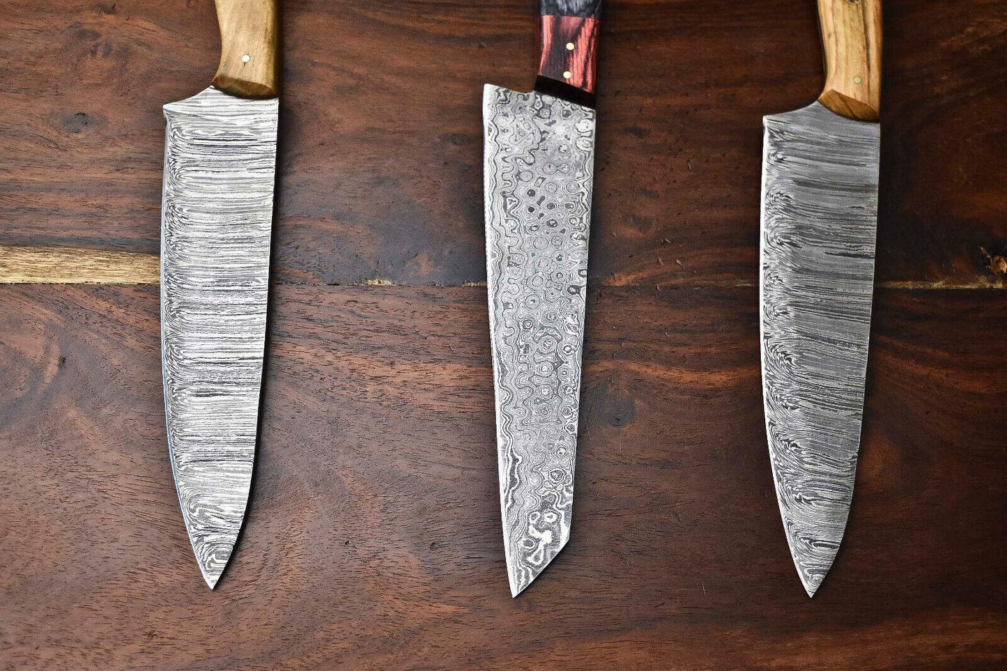 Handmade Damascus Steel Chef Knife Set – 3-Piece Full Tang Collection