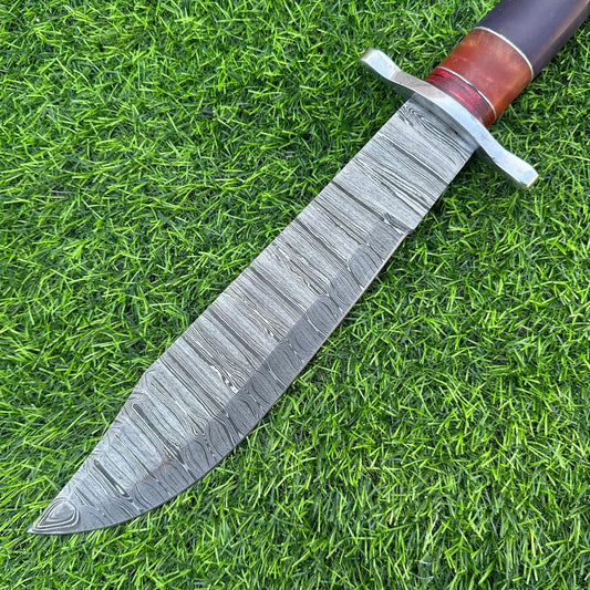 17" Handmade Damascus Steel Bowie Knife – Camel Bone & Resin Handle