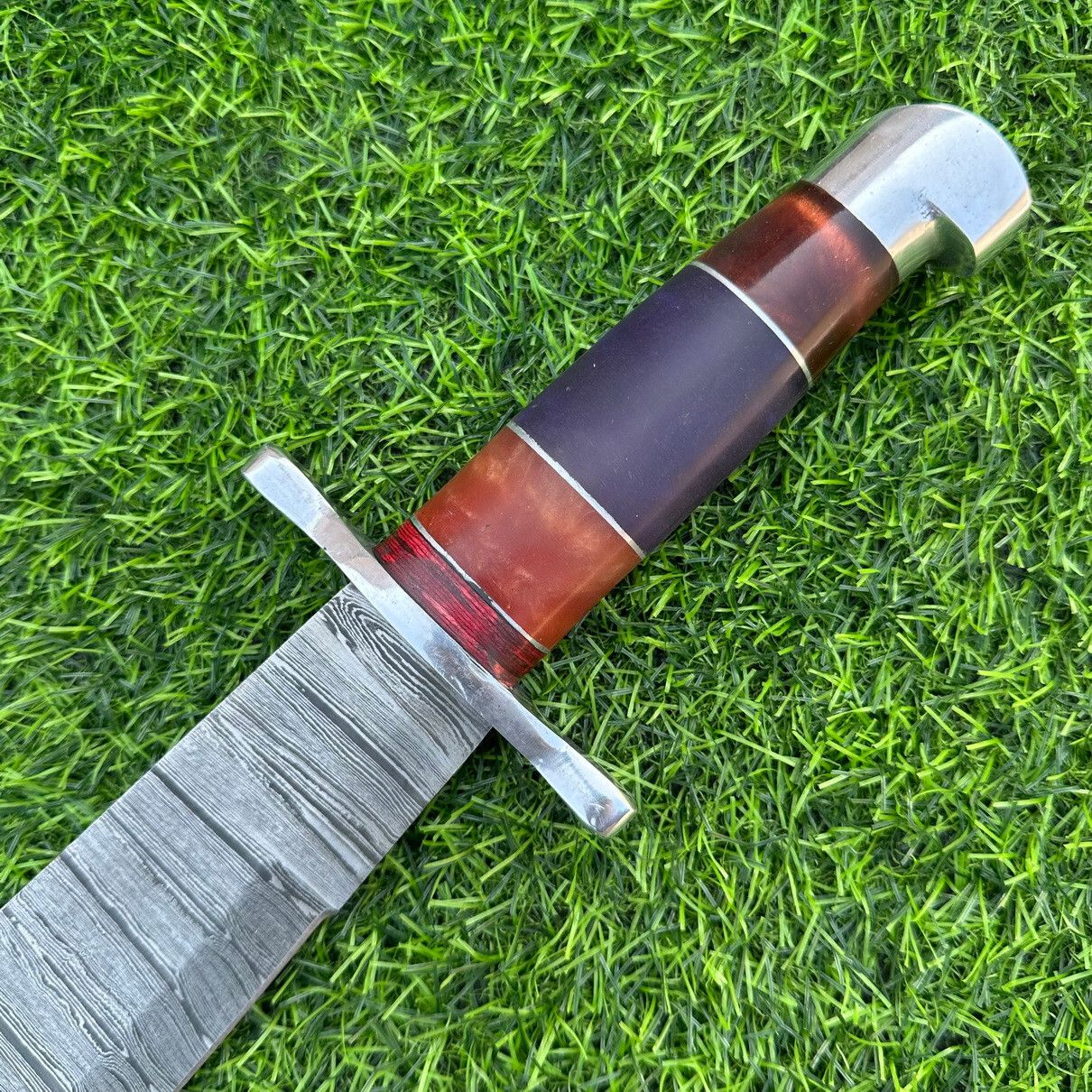 17" Premium Handmade Damascus Steel Bowie Knife – Bone and Horn Handle Knife & Leather Sheath