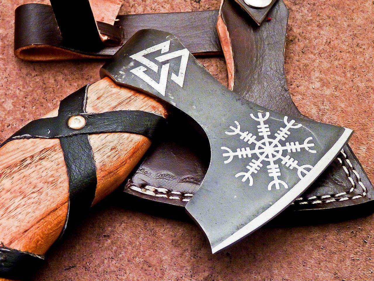 Handmade Carbon Steel Viking Axe – Bearded Camping Hatchet Tomahawk 12"