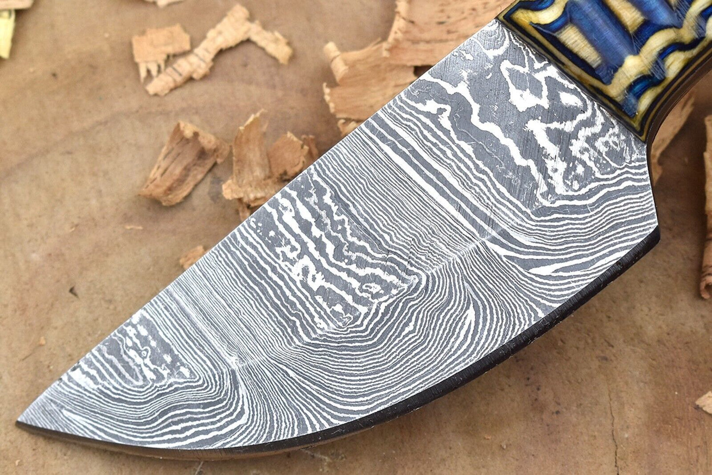 Custom Handmade Forged Damascus Steel Kitchen Chef Knife – White & Blue Dollar Sheet Handle