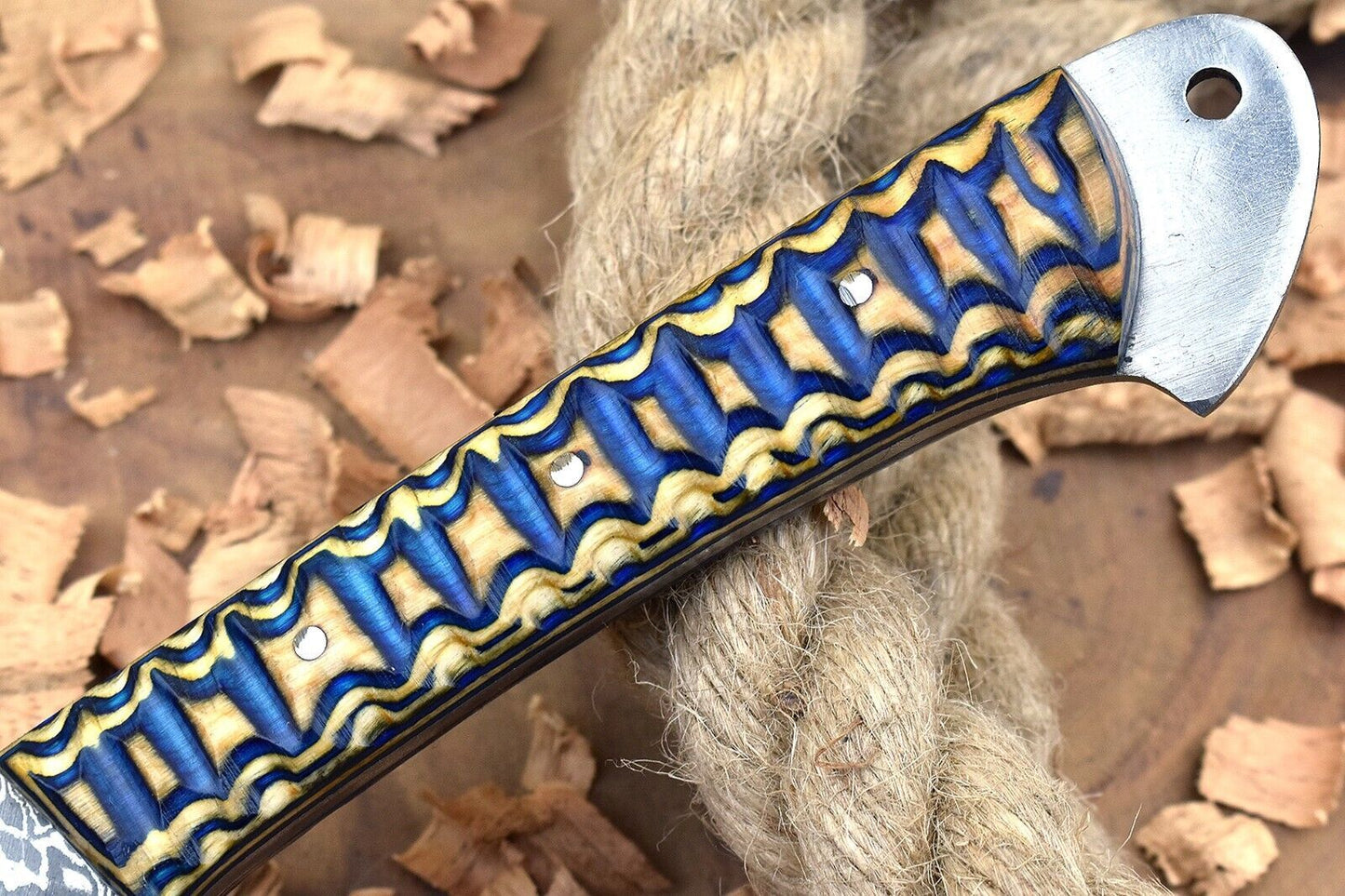 Custom Handmade Forged Damascus Steel Kitchen Chef Knife – White & Blue Dollar Sheet Handle