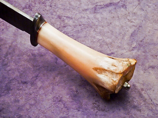 13 Inch Custom Handmade Damascus Steel Bowie Knife with Camel Bone Handle and Steel Guard