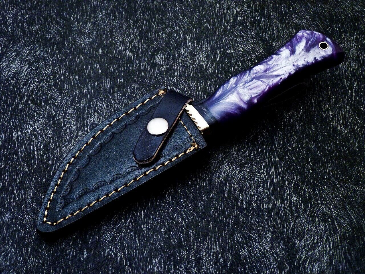 10" Resin Handle Damascus Steel Bowie Knife – Brass Bolster & Leather Sheath