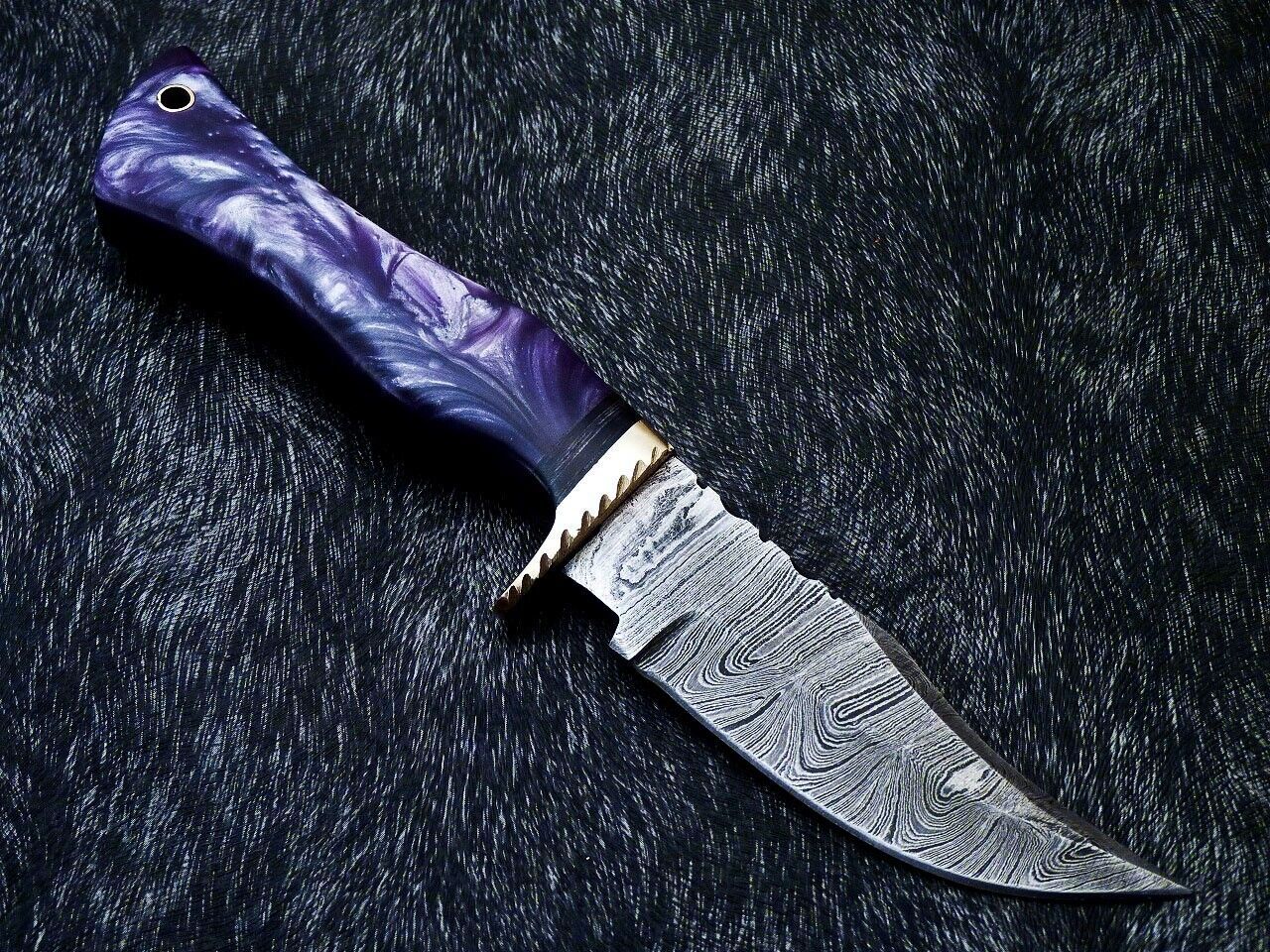 10" Resin Handle Damascus Steel Bowie Knife – Brass Bolster & Leather Sheath