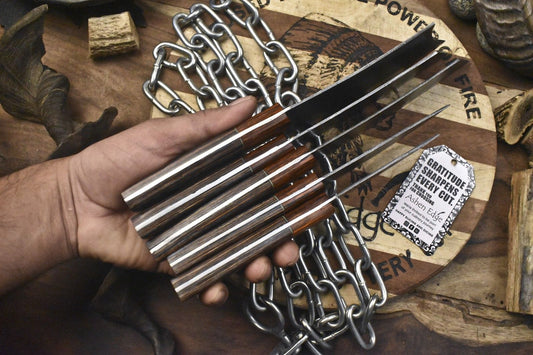 Forged Chef Knife Set – Twist Damascus Steel with Hardwood Handles, Lot of 5