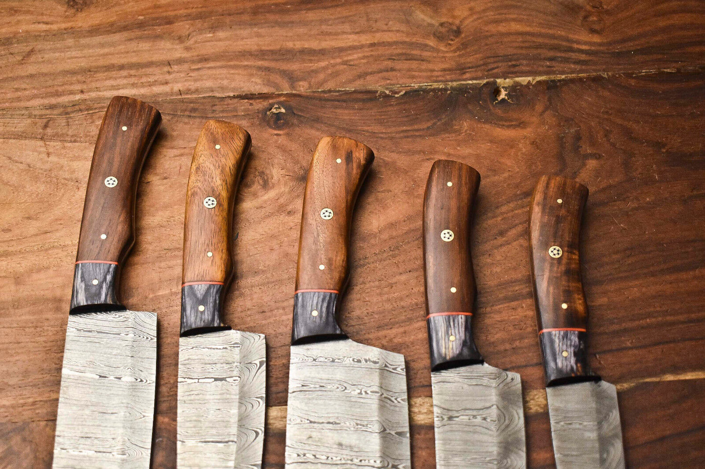 Custom 5-Piece Handmade Hammered Damascus Steel Chef Knife Set