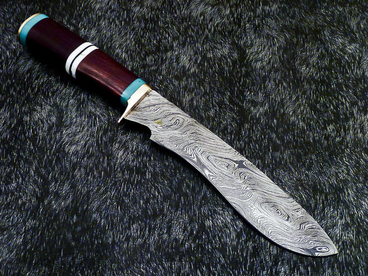 The Forest Warden: 12.75" Hand-Forged Damascus Hunting Knife with Natural Wood Grip
