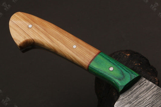 13" Custom Hand Forged Fire Damascus Steel Santoku Chef Knife with Camel Bone & Wood Handle